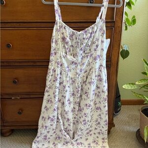 Elegant White and Purple Floral Dress